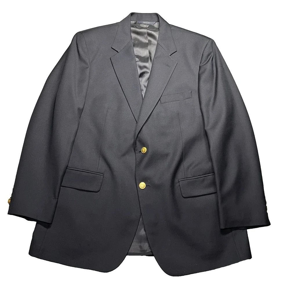VTG Brooks Brothers Wool Blazer Men's 42R Black 2 Button Gold Made in USA